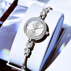 OLEVS 5670 Crystal Bracelet Watch Dainty Bangle Zircon Bezel Quartz Jewelry Timepiece for Women - Olevs Watch Store