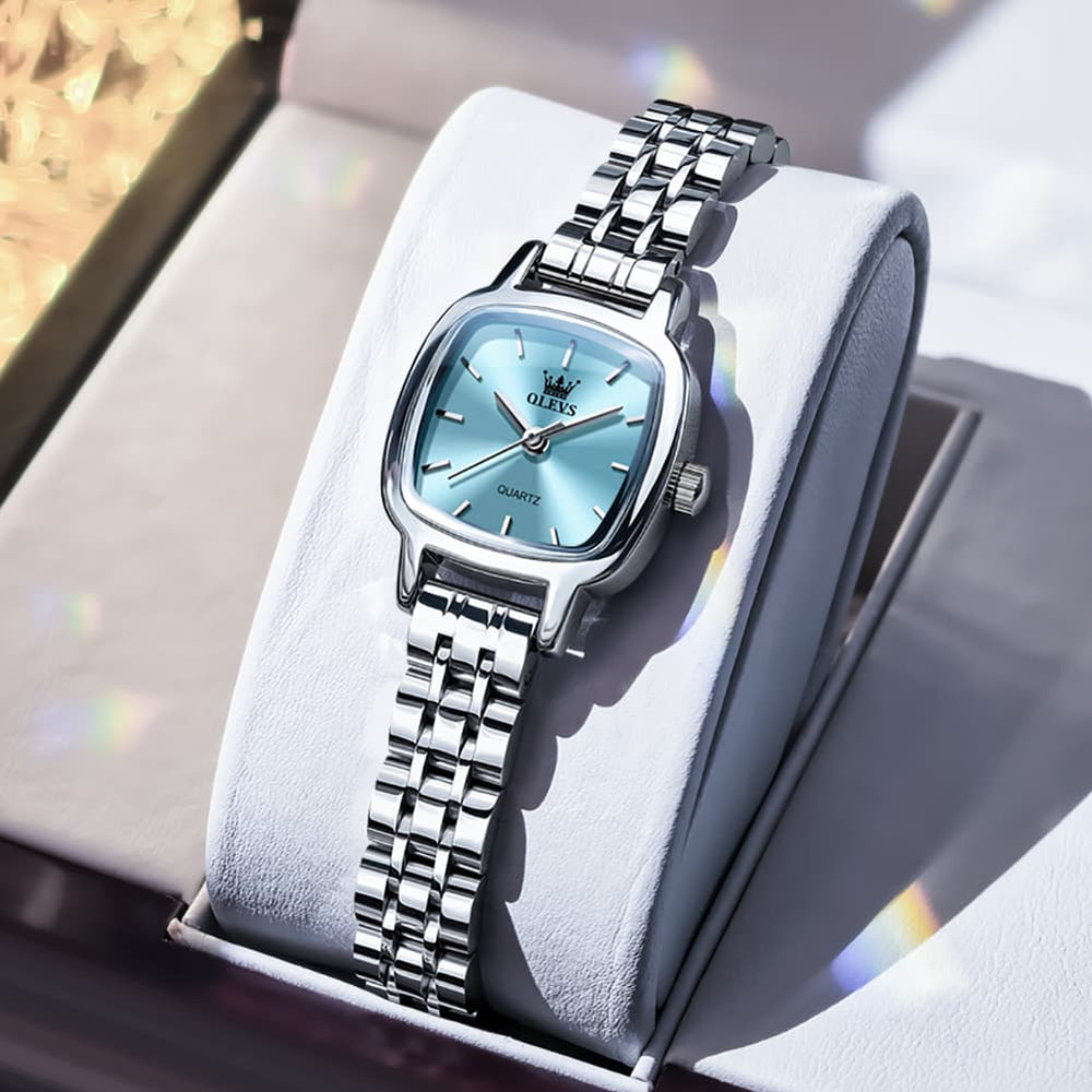 OLEVS 5675 Petite Square Watch Vintage Dress Stainless Steel Bracelet Quartz Timepiece for Women - Olevs Watch Store