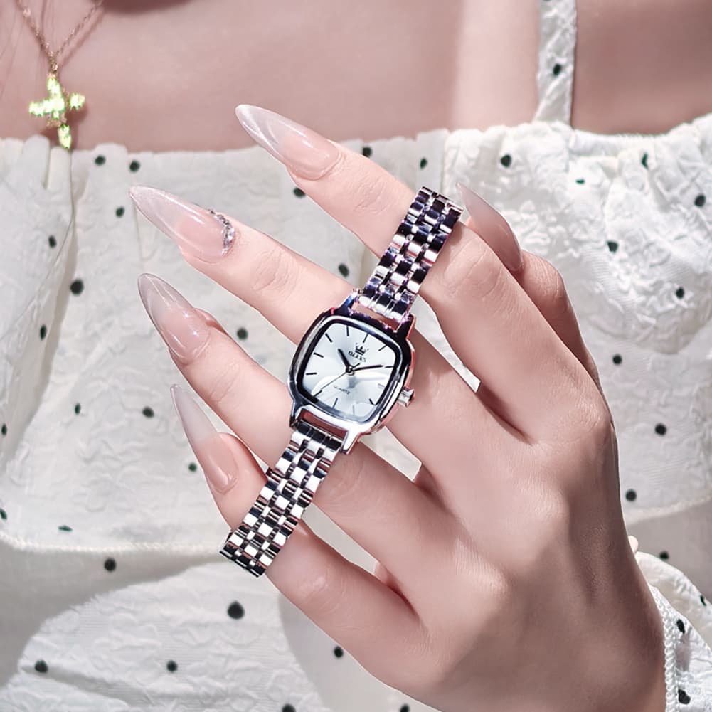 OLEVS 5675 Petite Square Watch Vintage Dress Stainless Steel Bracelet Quartz Timepiece for Women - Olevs Watch Store