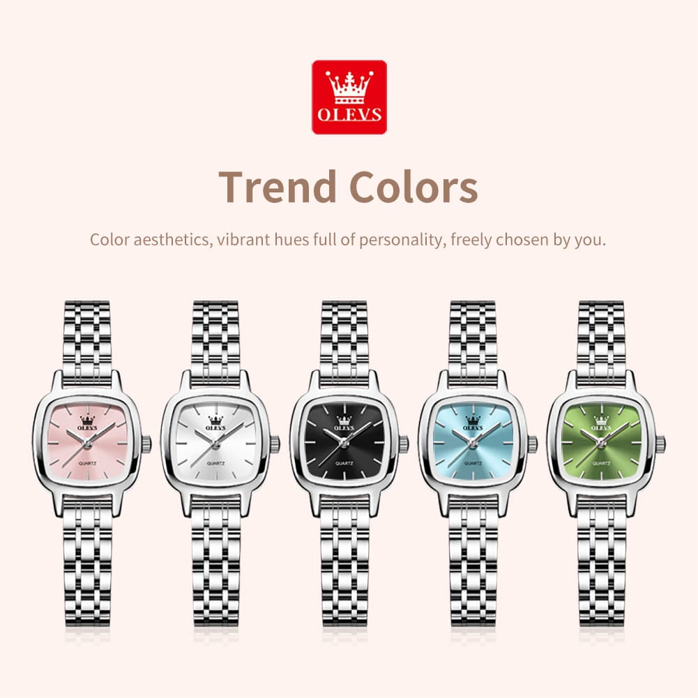 OLEVS 5675 Petite Square Watch Vintage Dress Stainless Steel Bracelet Quartz Timepiece for Women - Olevs Watch Store