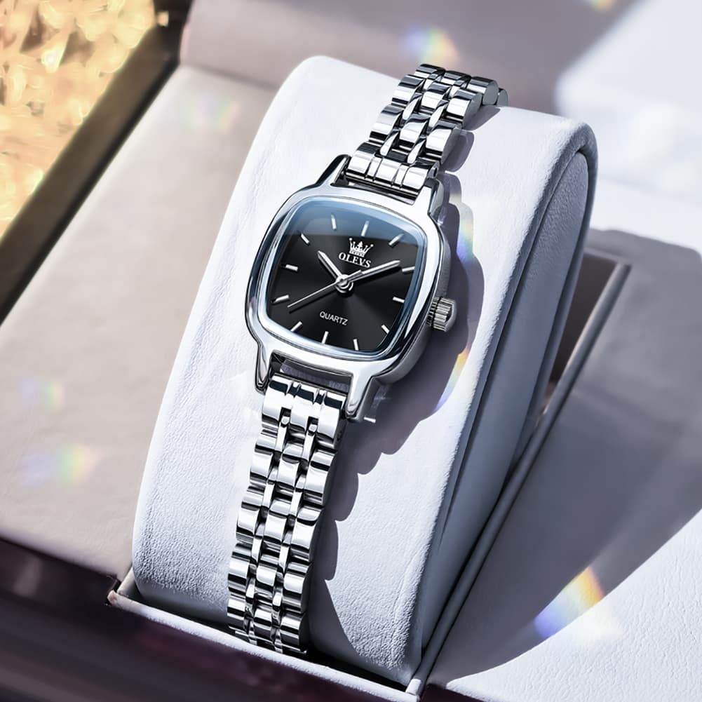 OLEVS 5675 Petite Square Watch Vintage Dress Stainless Steel Bracelet Quartz Timepiece for Women - Olevs Watch Store