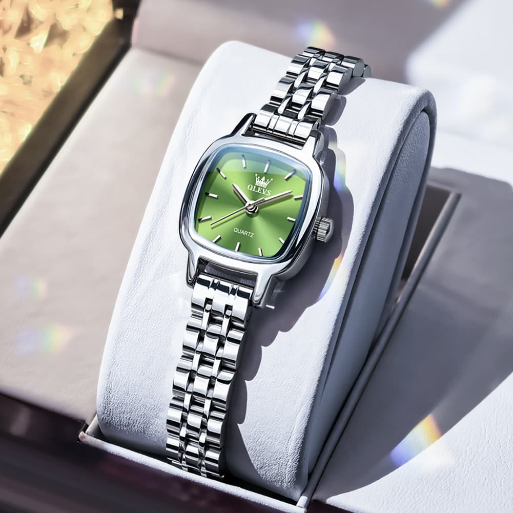 OLEVS 5675 Petite Square Watch Vintage Dress Stainless Steel Bracelet Quartz Timepiece for Women - Olevs Watch Store
