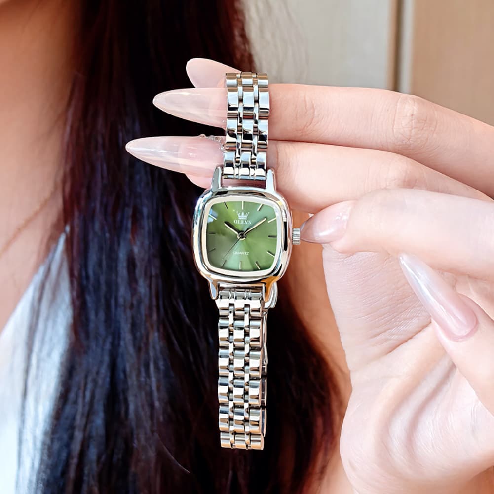 OLEVS 5675 Petite Square Watch Vintage Dress Stainless Steel Bracelet Quartz Timepiece for Women - Olevs Watch Store