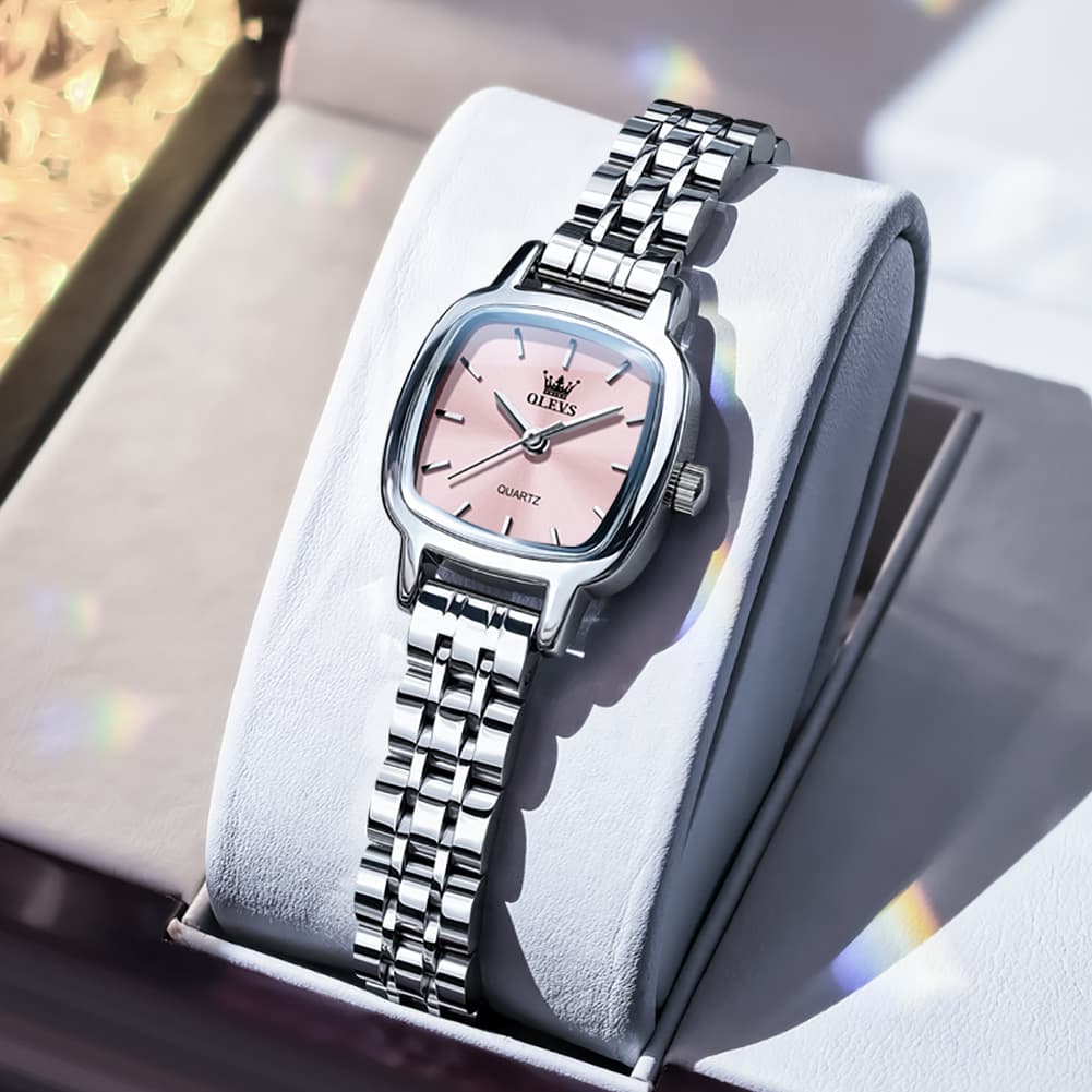 OLEVS 5675 Petite Square Watch Vintage Dress Stainless Steel Bracelet Quartz Timepiece for Women - Olevs Watch Store