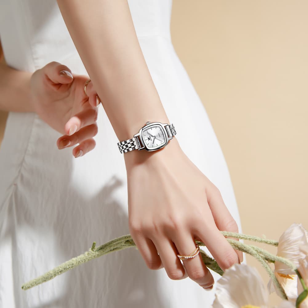 OLEVS 5675 Petite Square Watch Vintage Dress Stainless Steel Bracelet Quartz Timepiece for Women - Olevs Watch Store