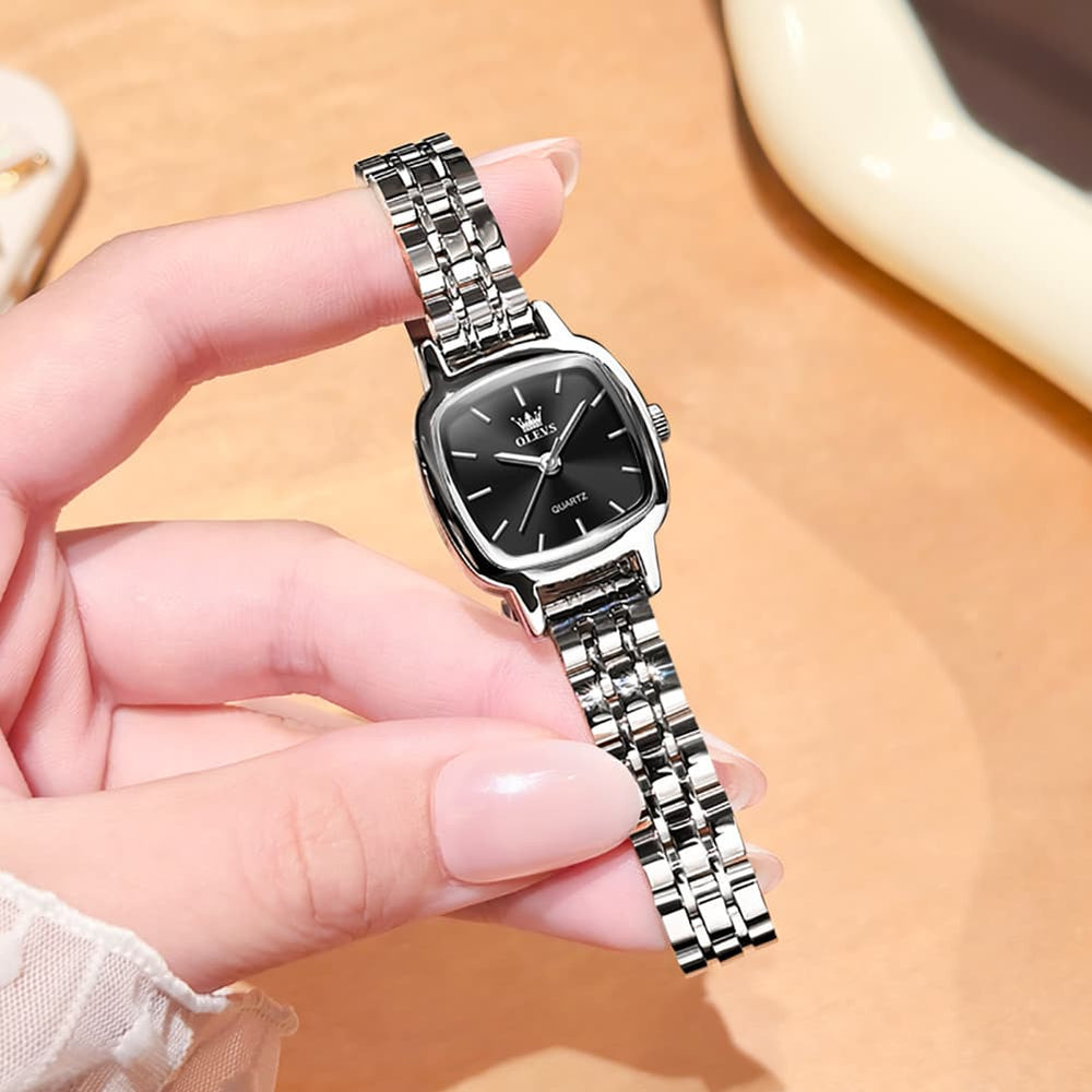 OLEVS 5675 Petite Square Watch Vintage Dress Stainless Steel Bracelet Quartz Timepiece for Women - Olevs Watch Store