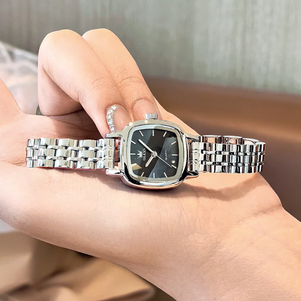 OLEVS 5675 Petite Square Watch Vintage Dress Stainless Steel Bracelet Quartz Timepiece for Women - Olevs Watch Store