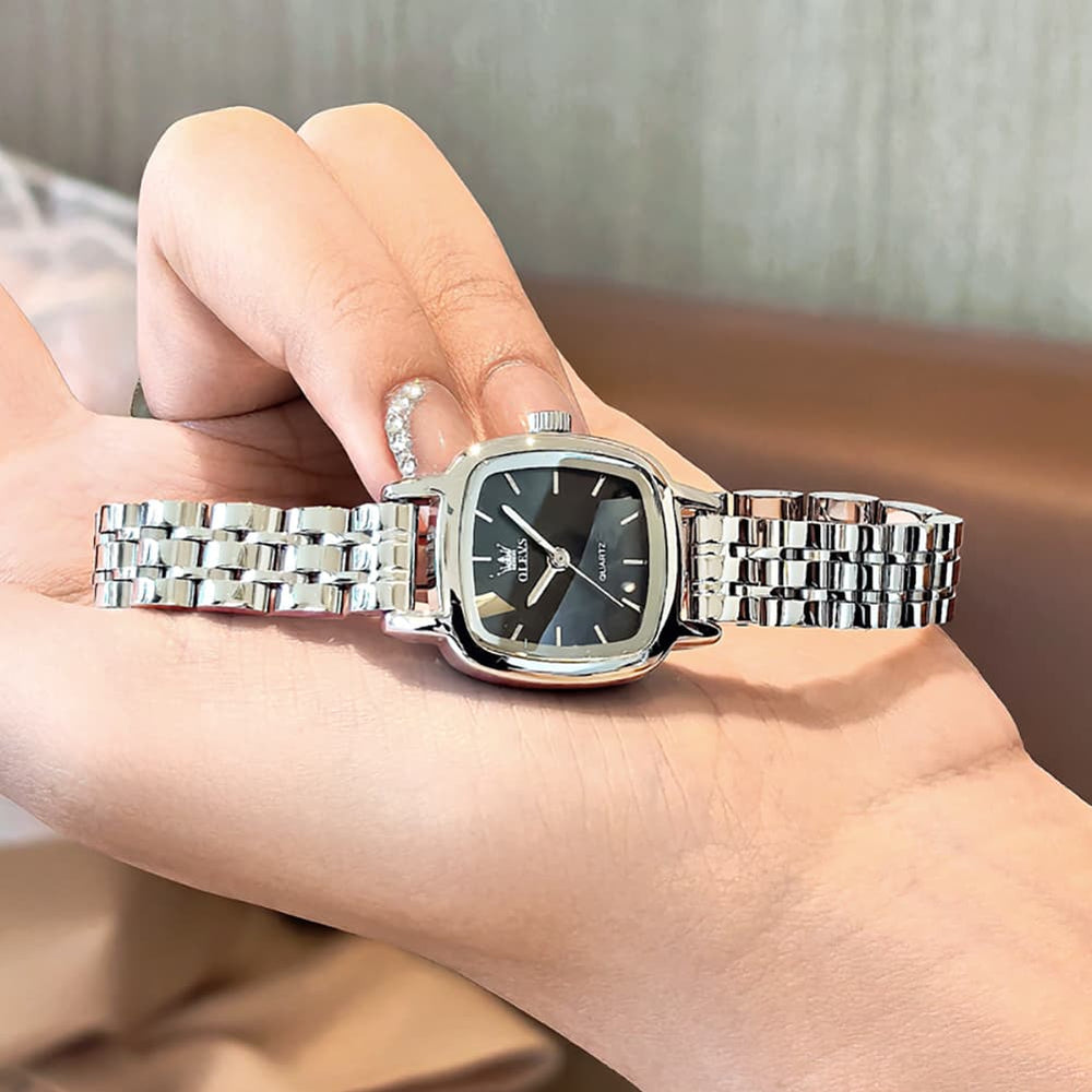 OLEVS 5675 Petite Square Watch Vintage Dress Stainless Steel Bracelet Quartz Timepiece for Women - Olevs Watch Store