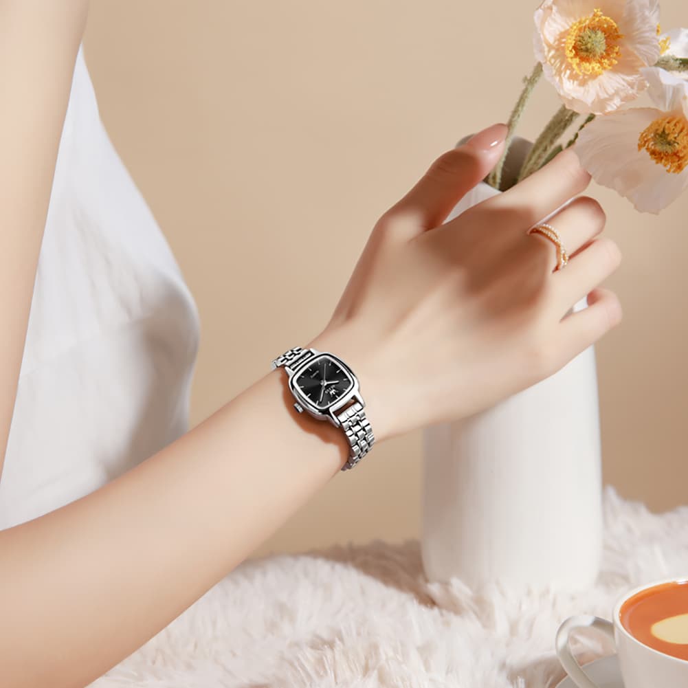 OLEVS 5675 Petite Square Watch Vintage Dress Stainless Steel Bracelet Quartz Timepiece for Women - Olevs Watch Store