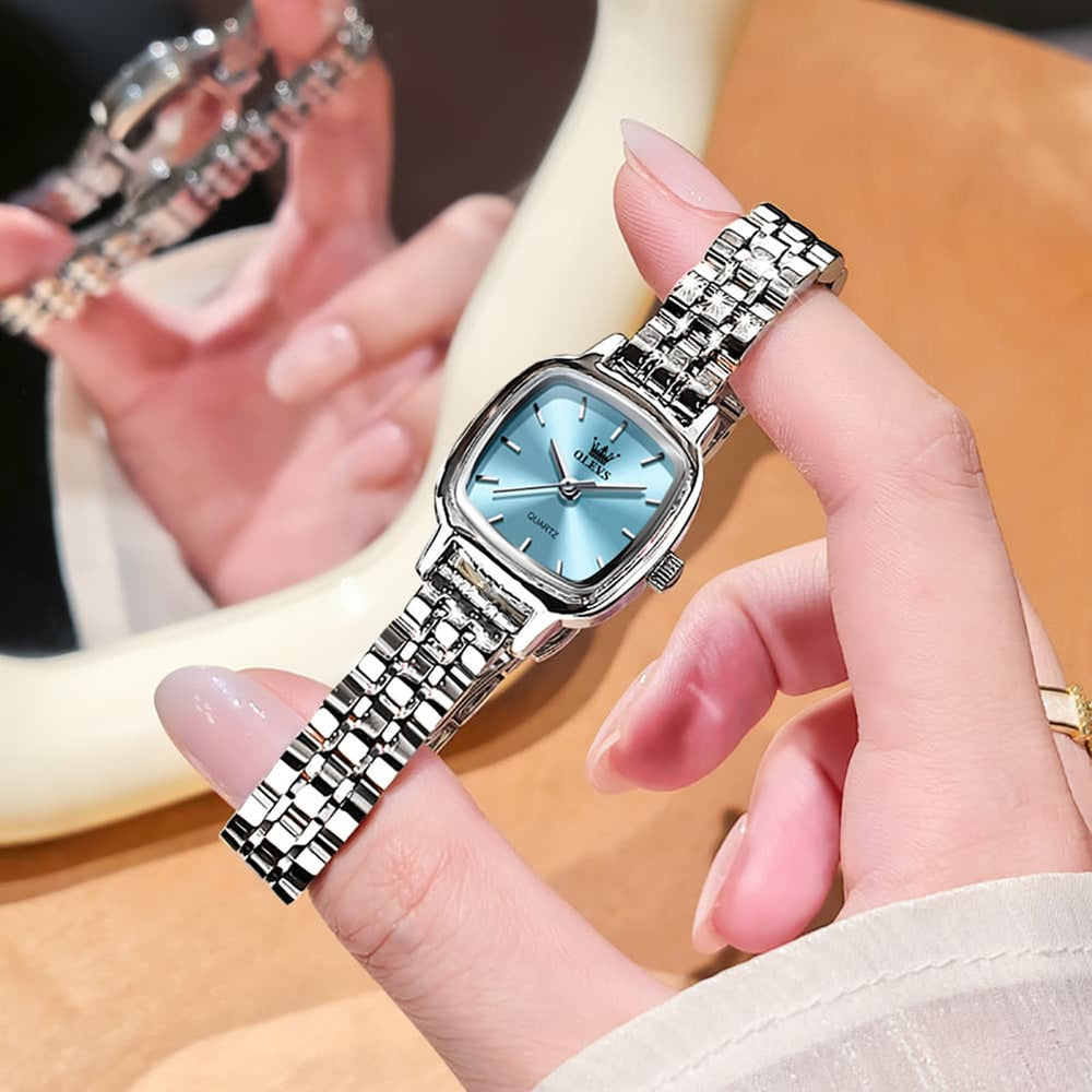 OLEVS 5675 Petite Square Watch Vintage Dress Stainless Steel Bracelet Quartz Timepiece for Women - Olevs Watch Store