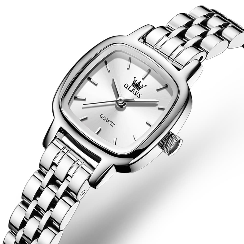 OLEVS 5675 Petite Square Watch Vintage Dress Stainless Steel Bracelet Quartz Timepiece for Women - Olevs Watch Store