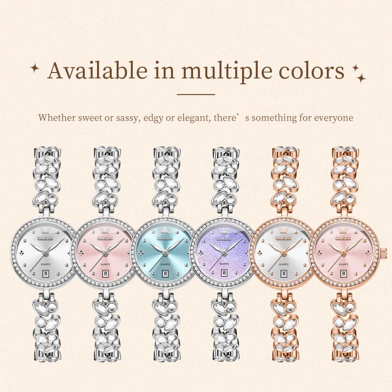 OLEVS 5679 Crystal Cluster Bracelet Watch Zircon Bezel Date Quartz Jewelry Timepiece for Women - Olevs Watch Store