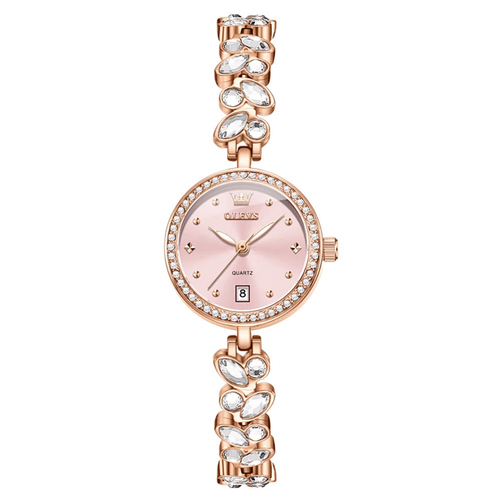 OLEVS 5679 Crystal Cluster Bracelet Watch Zircon Bezel Date Quartz Jewelry Timepiece for Women - Olevs Watch Store