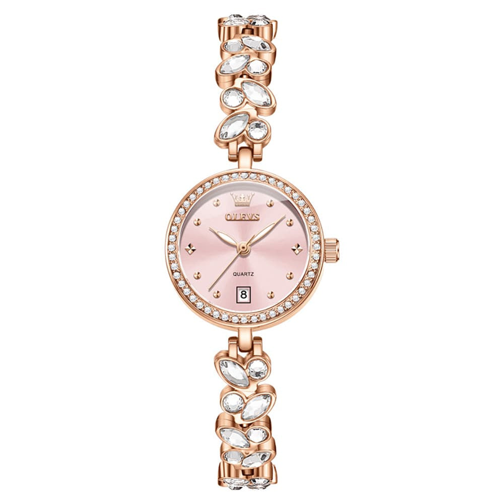OLEVS 5679 Crystal Cluster Bracelet Watch Zircon Bezel Date Quartz Jewelry Timepiece for Women - Olevs Watch Store