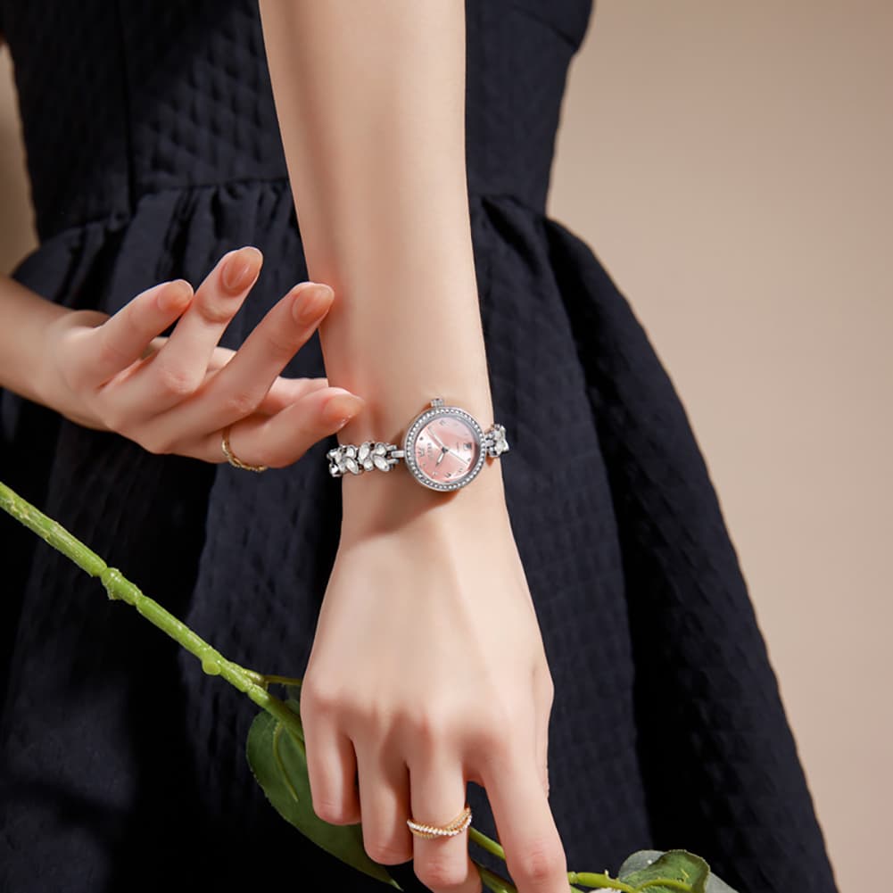 OLEVS 5679 Crystal Cluster Bracelet Watch Zircon Bezel Date Quartz Jewelry Timepiece for Women - Olevs Watch Store