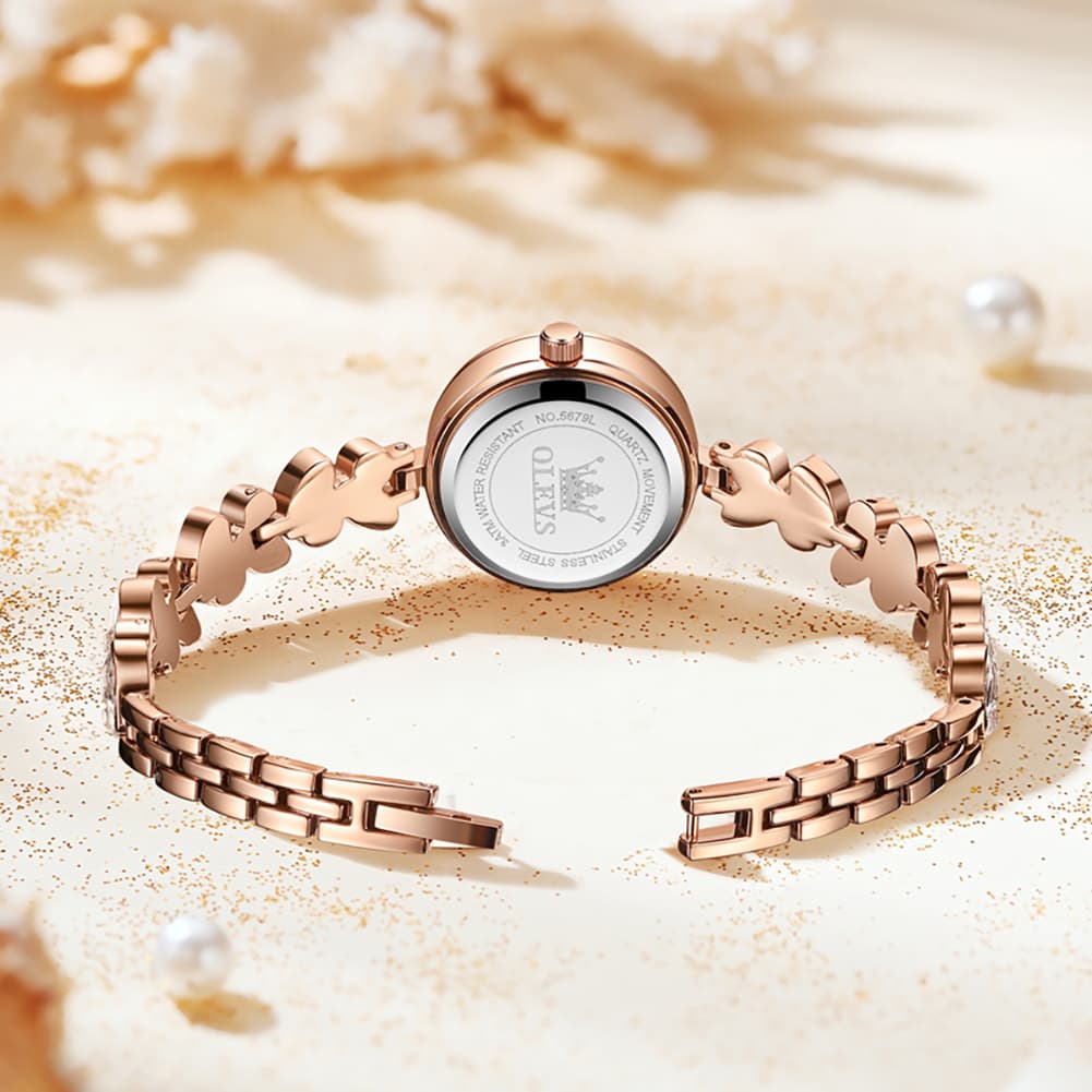 OLEVS 5679 Crystal Cluster Bracelet Watch Zircon Bezel Date Quartz Jewelry Timepiece for Women - Olevs Watch Store