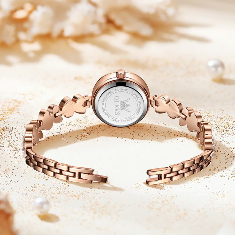 OLEVS 5679 Crystal Cluster Bracelet Watch Zircon Bezel Date Quartz Jewelry Timepiece for Women - Olevs Watch Store
