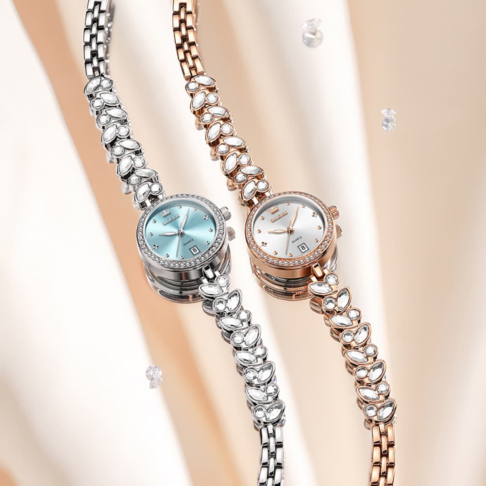 OLEVS 5679 Crystal Cluster Bracelet Watch Zircon Bezel Date Quartz Jewelry Timepiece for Women - Olevs Watch Store