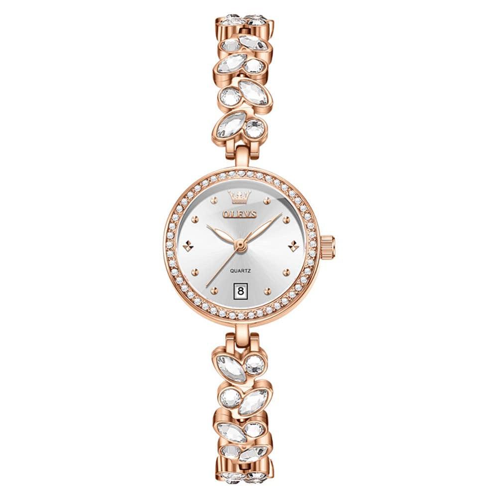 OLEVS 5679 Crystal Cluster Bracelet Watch Zircon Bezel Date Quartz Jewelry Timepiece for Women - Olevs Watch Store