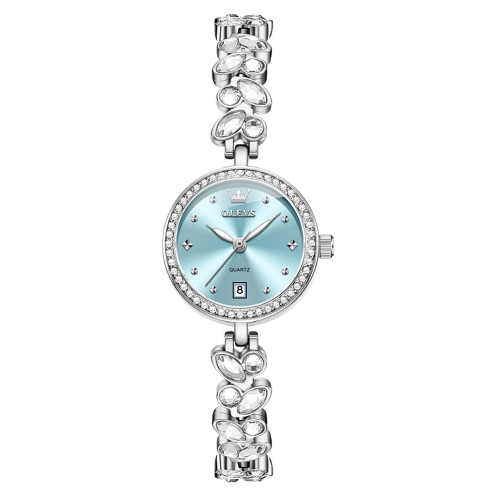 OLEVS 5679 Crystal Cluster Bracelet Watch Zircon Bezel Date Quartz Jewelry Timepiece for Women - Olevs Watch Store