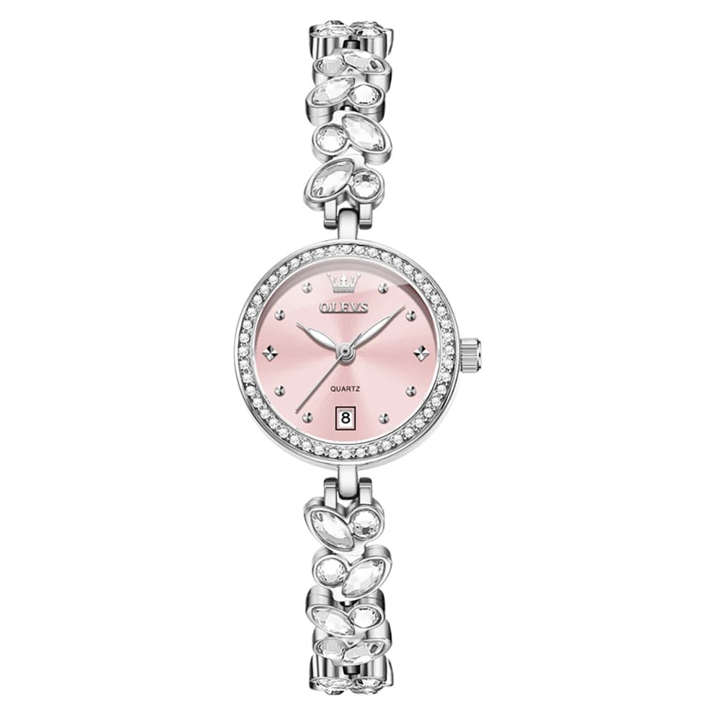 OLEVS 5679 Crystal Cluster Bracelet Watch Zircon Bezel Date Quartz Jewelry Timepiece for Women - Olevs Watch Store