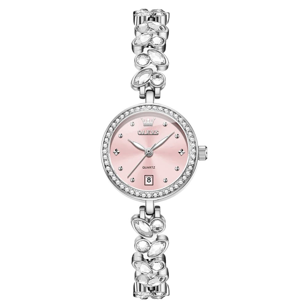 OLEVS 5679 Crystal Cluster Bracelet Watch Zircon Bezel Date Quartz Jewelry Timepiece for Women - Olevs Watch Store