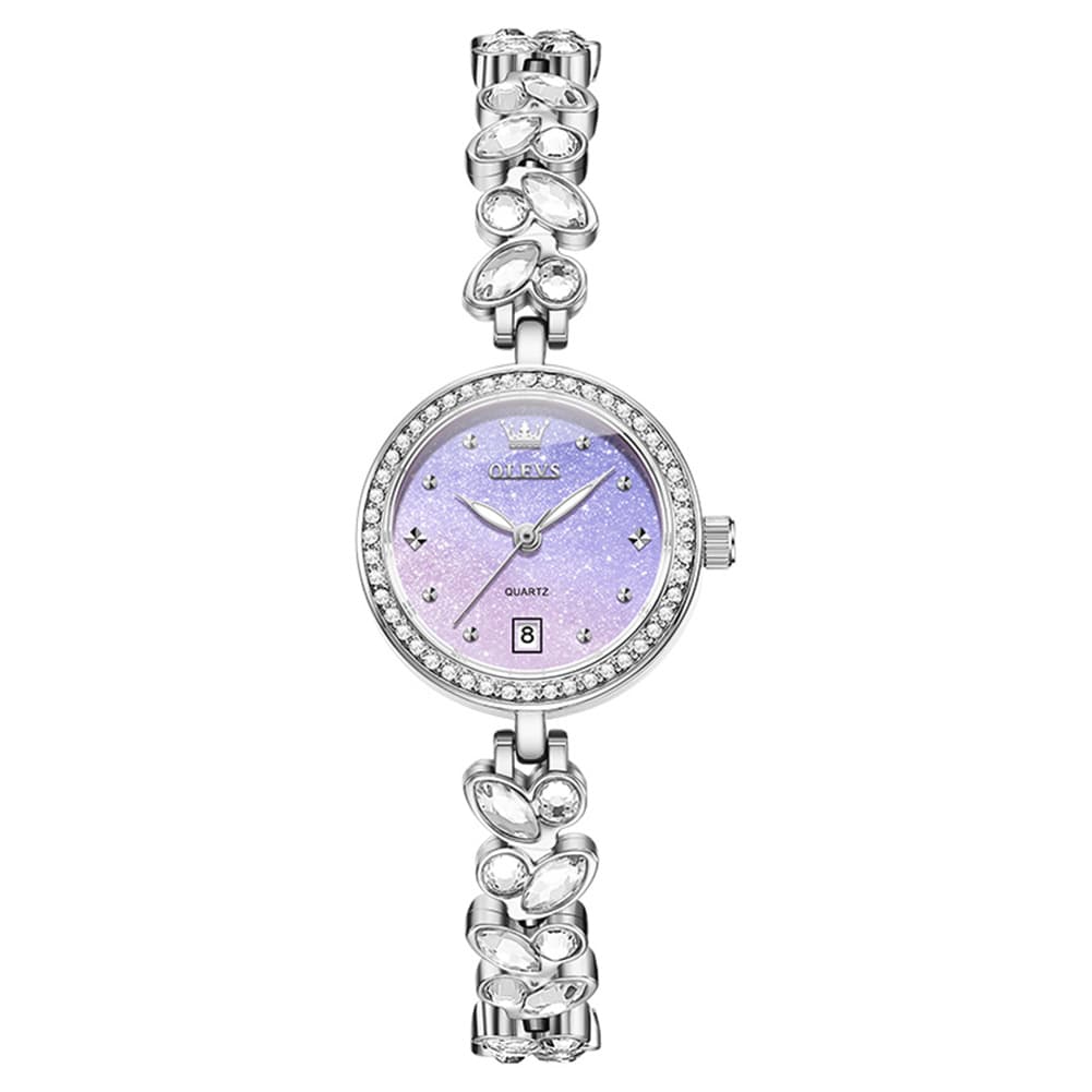 OLEVS 5679 Crystal Cluster Bracelet Watch Zircon Bezel Date Quartz Jewelry Timepiece for Women - Olevs Watch Store