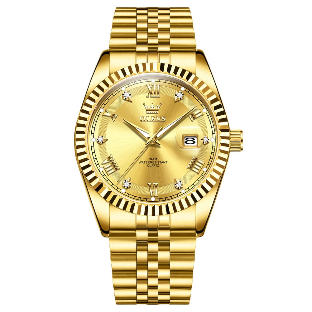 OLEVS 5680 Fluted Bezel Roman Diamond Dial Watch Stainless Steel Jubilee Bracelet Quartz Timepiece for Men -Olevs Watch Store