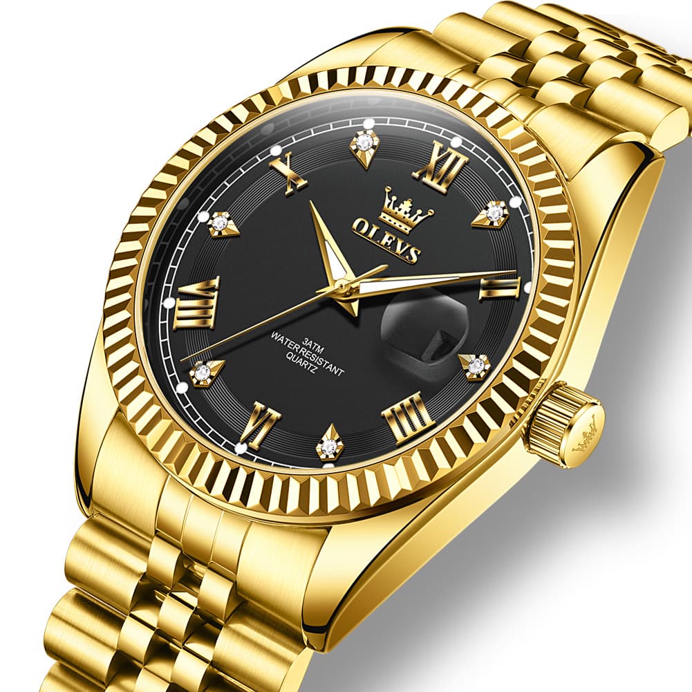 OLEVS 5680 Fluted Bezel Roman Diamond Dial Watch Stainless Steel Jubilee Bracelet Quartz Timepiece for Men -Olevs Watch Store