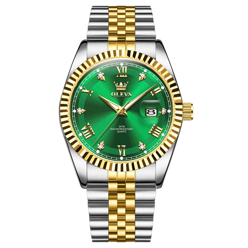OLEVS 5680 Fluted Bezel Roman Diamond Dial Watch Stainless Steel Jubilee Bracelet Quartz Timepiece for Men -Olevs Watch Store