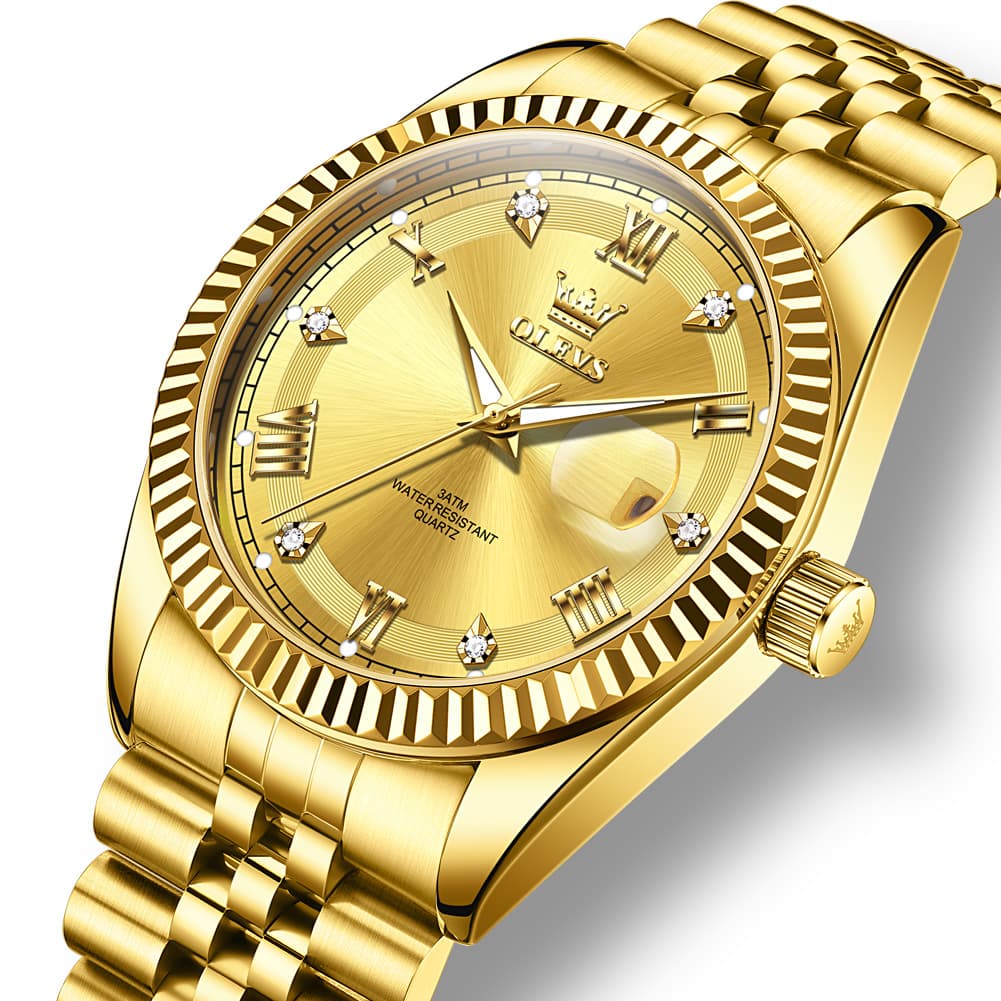 OLEVS 5680 Fluted Bezel Roman Diamond Dial Watch Stainless Steel Jubilee Bracelet Quartz Timepiece for Men -Olevs Watch Store