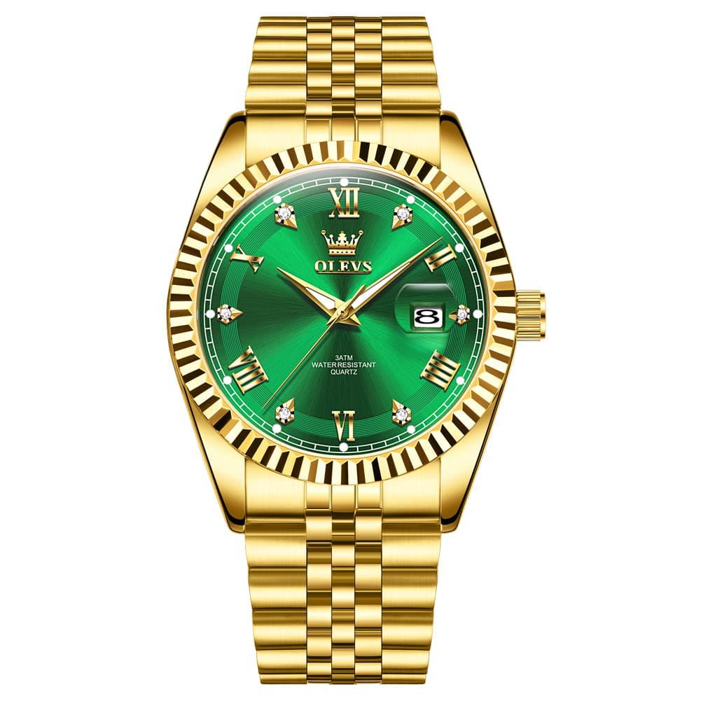 OLEVS 5680 Fluted Bezel Roman Diamond Dial Watch Stainless Steel Jubilee Bracelet Quartz Timepiece for Men -Olevs Watch Store