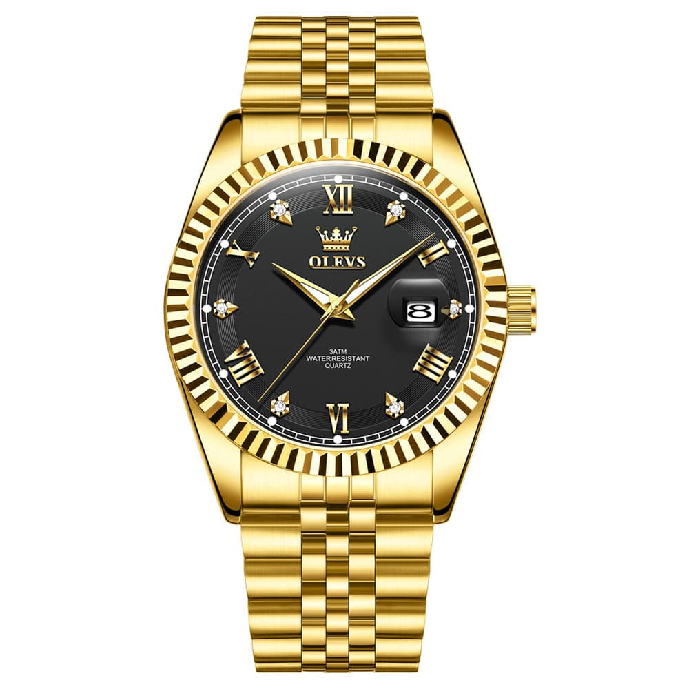 OLEVS 5680 Fluted Bezel Roman Diamond Dial Watch Stainless Steel Jubilee Bracelet Quartz Timepiece for Men -Olevs Watch Store