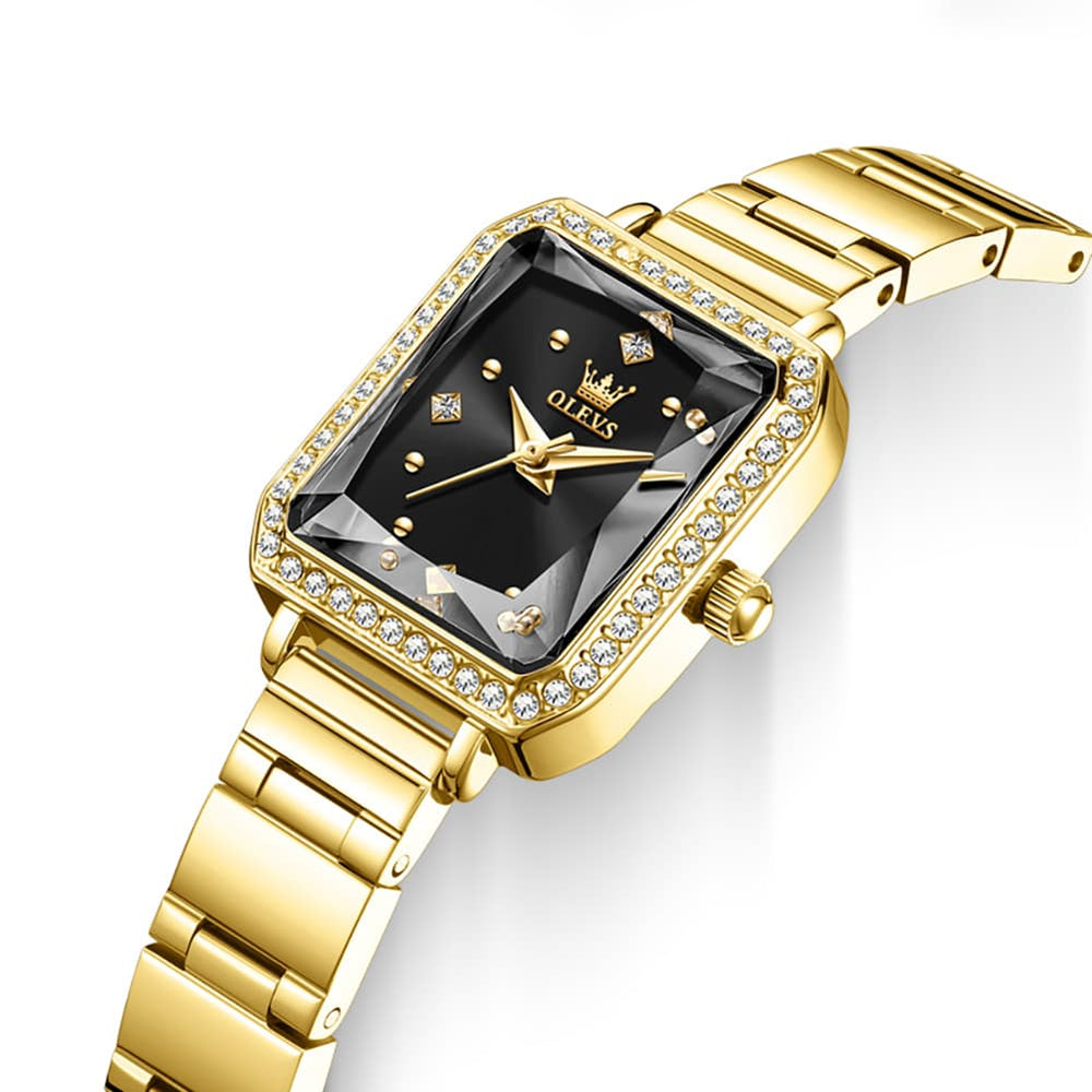 OLEVS 5688 Beveled Edge Crystal Rectangular Watch Diamond Bezel Stainless Steel Quartz Timepiece for Women -Olevs Watch Store