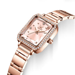 OLEVS 5688 Beveled Edge Crystal Rectangular Watch Diamond Bezel Stainless Steel Quartz Timepiece for Women -Olevs Watch Store