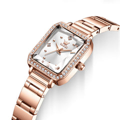 OLEVS 5688 Beveled Edge Crystal Rectangular Watch Diamond Bezel Stainless Steel Quartz Timepiece for Women -Olevs Watch Store