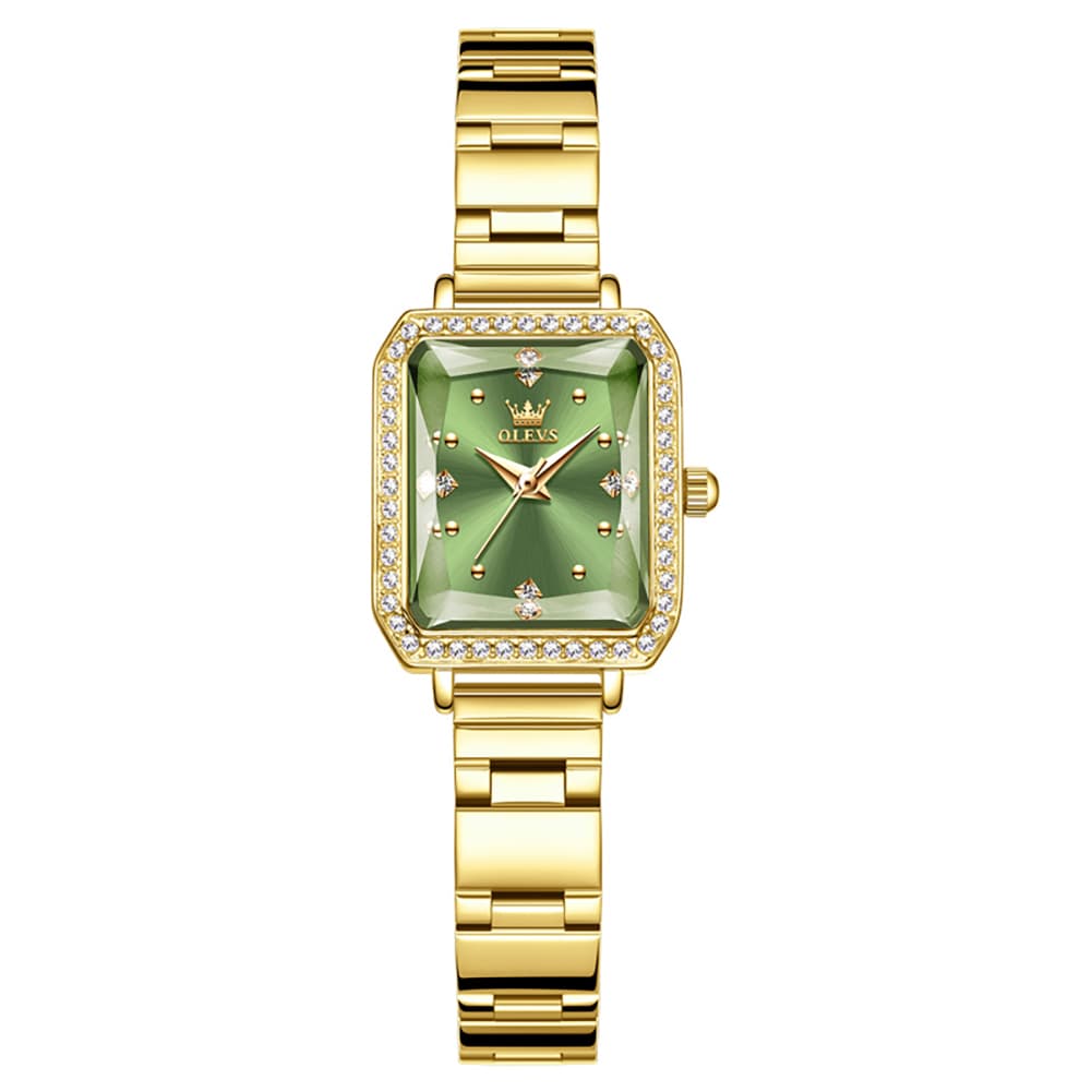 OLEVS 5688 Beveled Edge Crystal Rectangular Watch Diamond Bezel Stainless Steel Quartz Timepiece for Women -Olevs Watch Store