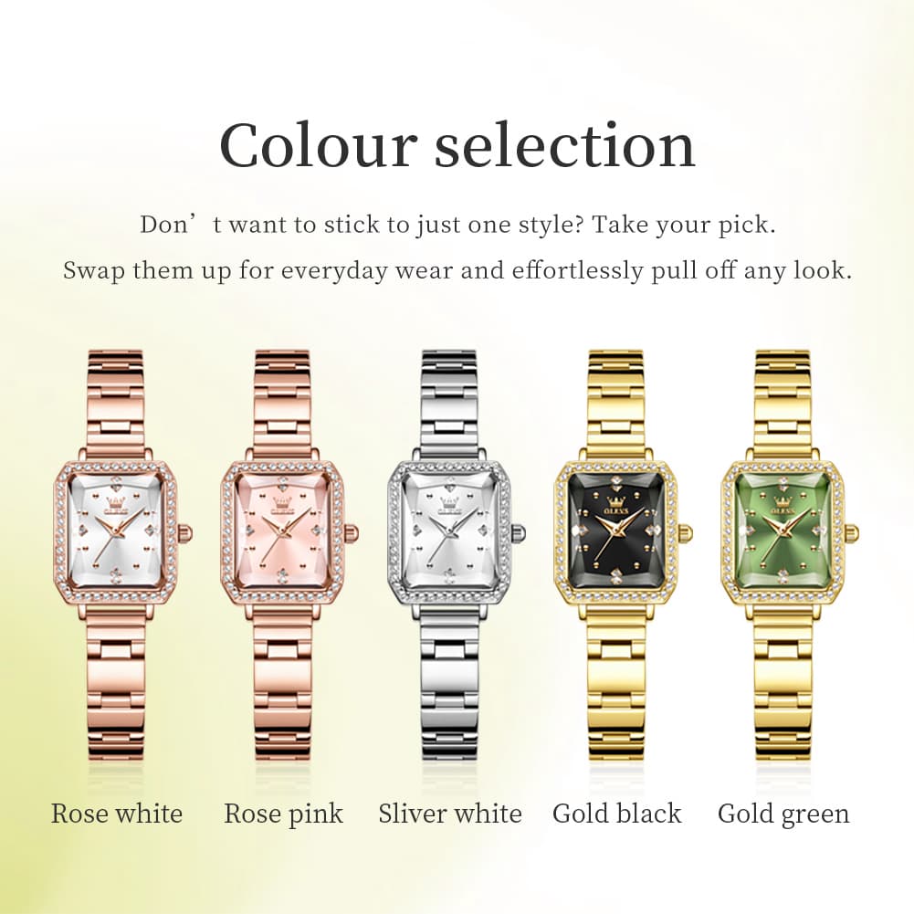 OLEVS 5688 Beveled Edge Crystal Rectangular Watch Diamond Bezel Stainless Steel Quartz Timepiece for Women -Olevs Watch Store