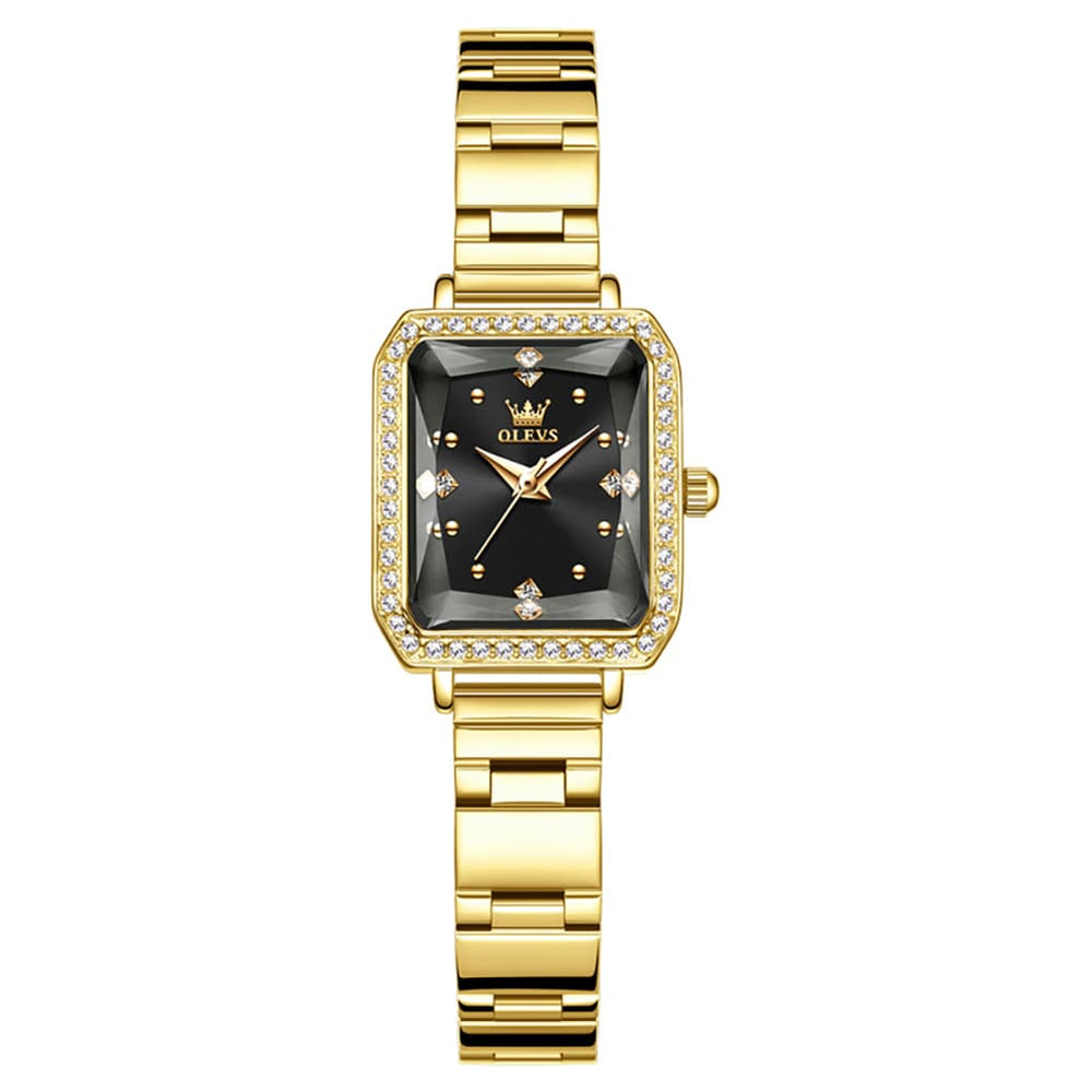 OLEVS 5688 Beveled Edge Crystal Rectangular Watch Diamond Bezel Stainless Steel Quartz Timepiece for Women -Olevs Watch Store