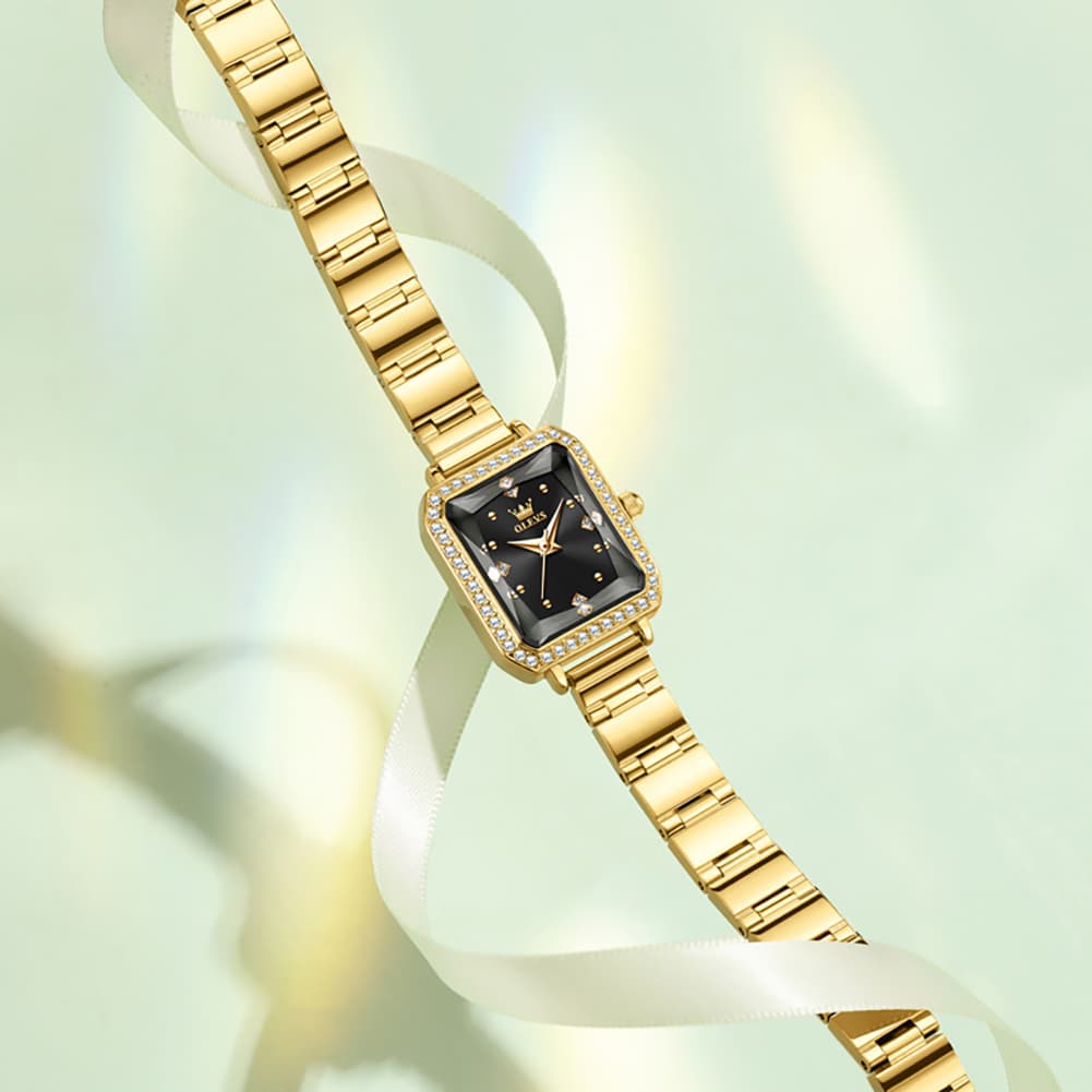 OLEVS 5688 Beveled Edge Crystal Rectangular Watch Diamond Bezel Stainless Steel Quartz Timepiece for Women -Olevs Watch Store