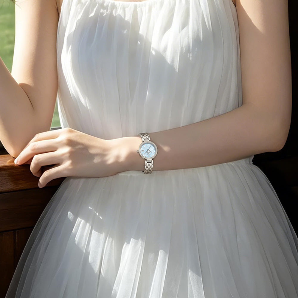Silver Blue wrist view - OLEVS 5689