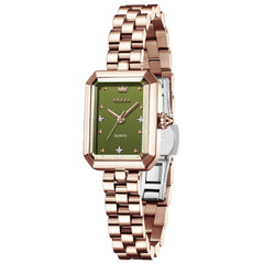 rectangular quartz watch for women in Rose Gold Green - OLEVS 5690