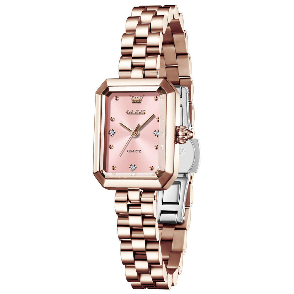 rectangular quartz watch for women in Rose Gold Pink - OLEVS 5690