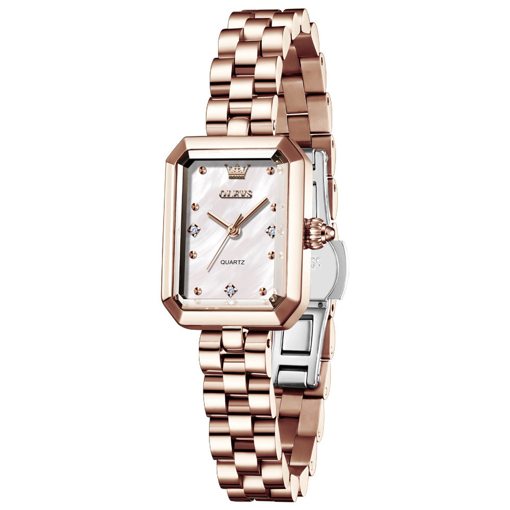 rectangular quartz watch for women in Rose Gold White - OLEVS 5690