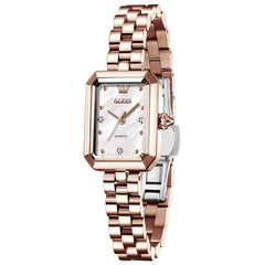 rectangular quartz watch for women in Rose Gold White - OLEVS 5690