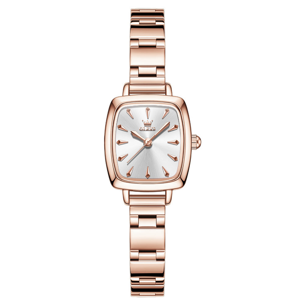 Rose gold tone bracelet with white dial front - OLEVS 5695