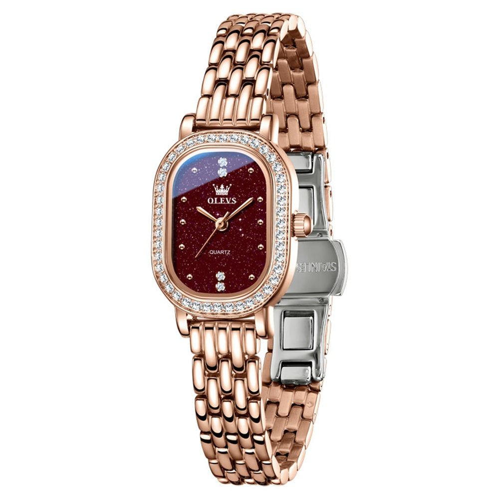 Stainless Steel Rose Gold Red front - OLEVS 5697