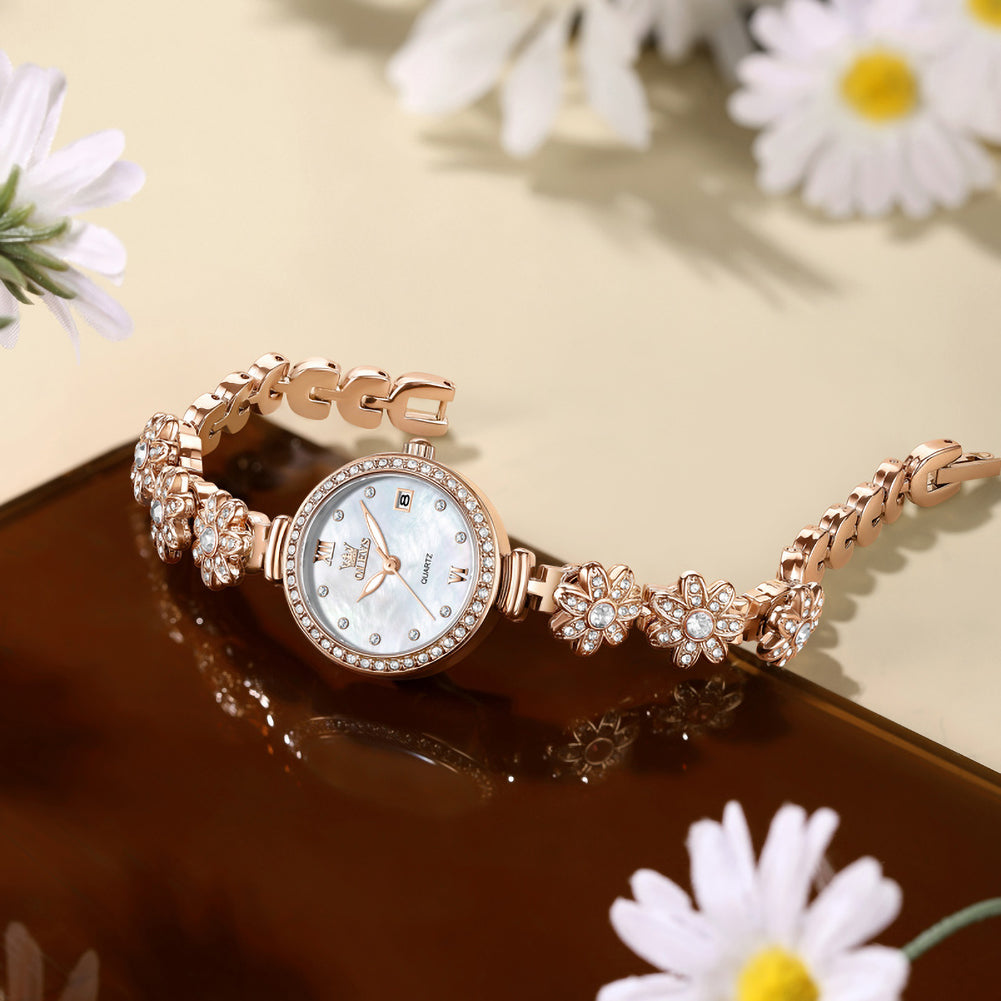 rose gold white watch with floral styling - OLEVS 5699