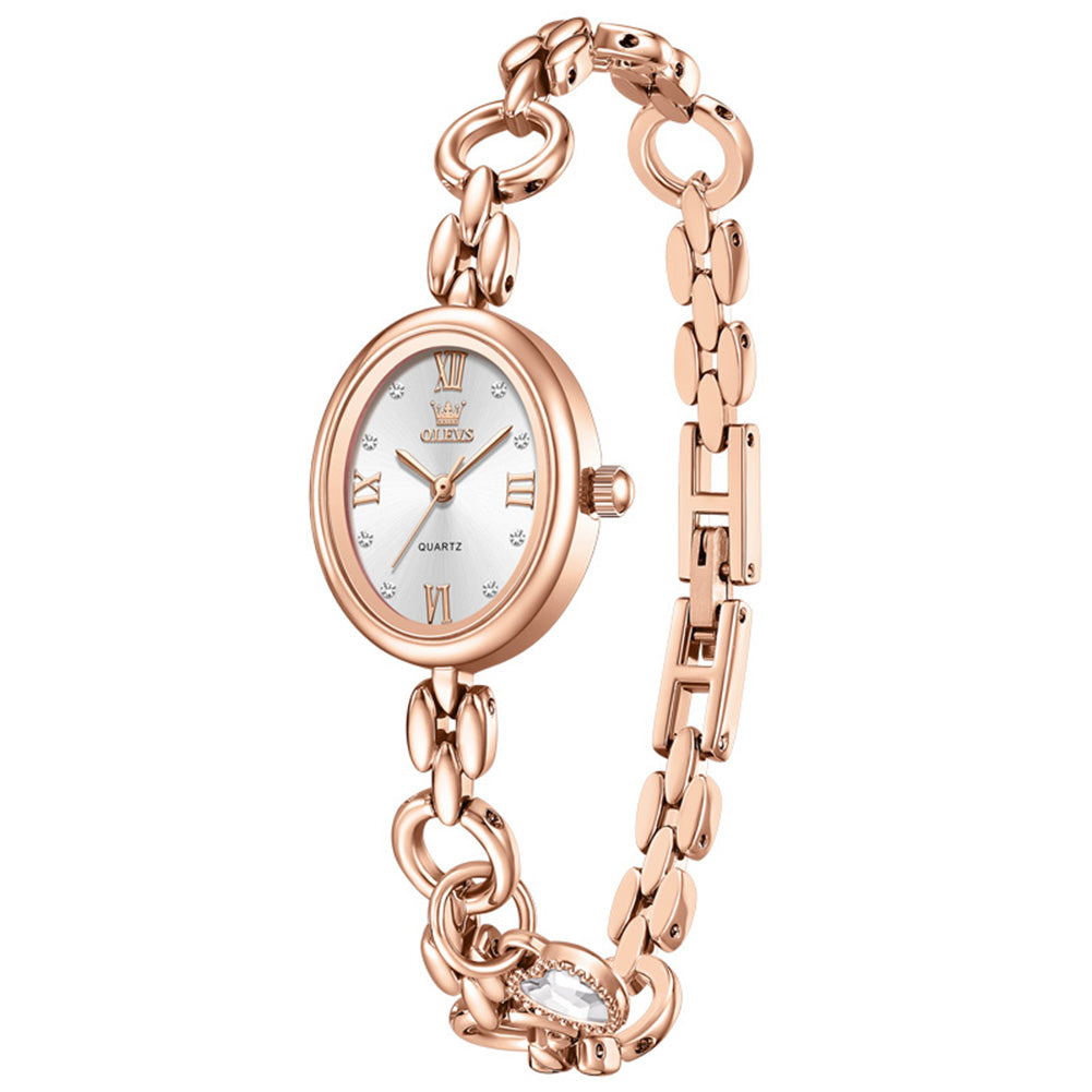 Rose Gold White angled view with heart charm - OLEVS 5702