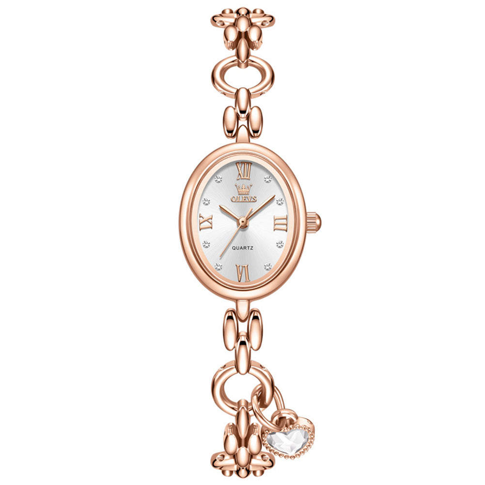 Rose gold tone bracelet and white dial front - OLEVS 5702